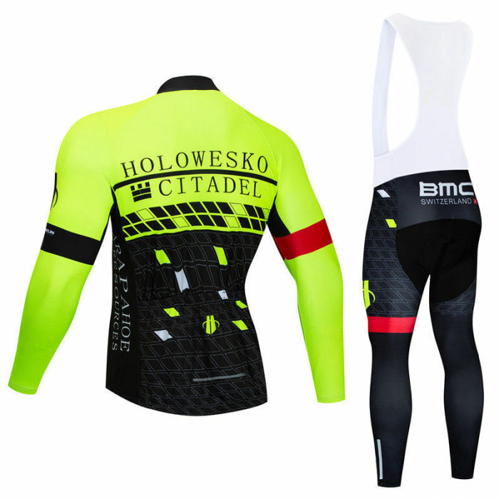 2021 Green Men's Cycling Jersey Long Bib Pants Kits Long Sleeve Shirt Tights Set