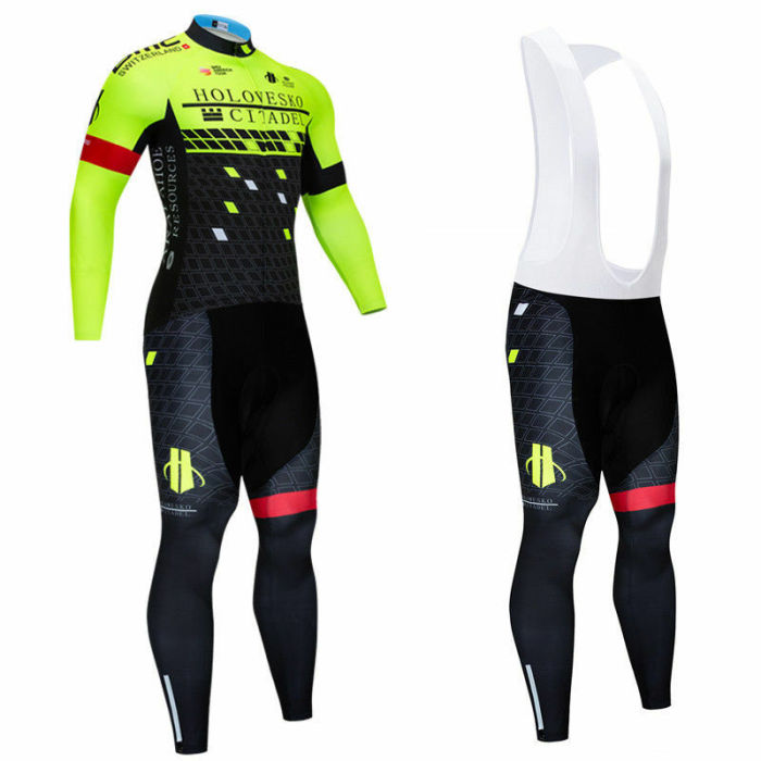 2021 Green Men's Cycling Jersey Long Bib Pants Kits Long Sleeve Shirt Tights Set