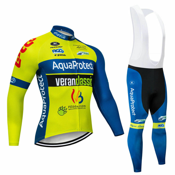 2021 Yellow And Blue Mens Cycling Jersey and Bib Pants Set Long Sleeve Cycling Jersey