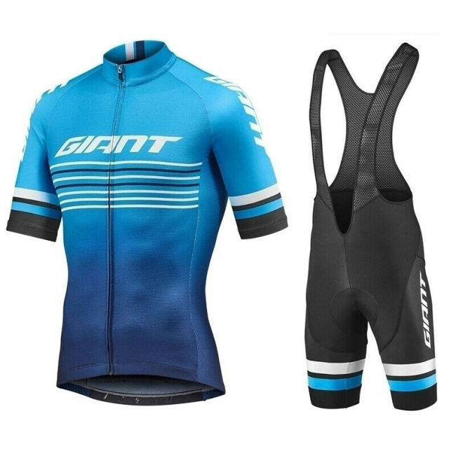 2021 Team Giant Mens Cycling Short Sleeve Jersey And Bib Shorts Set Blue