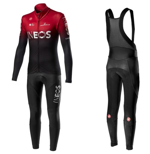 2020 INEOS Team Red Long Sleeve Cycling Jersey And Bib Pants Set