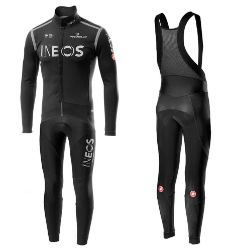 2020 INEOS Black Long Sleeve Cycling Jersey And Bib Pants Set