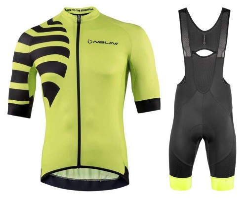 2021 Nalini Stripe Yellow Cycling Jersey And Bib Shorts Set