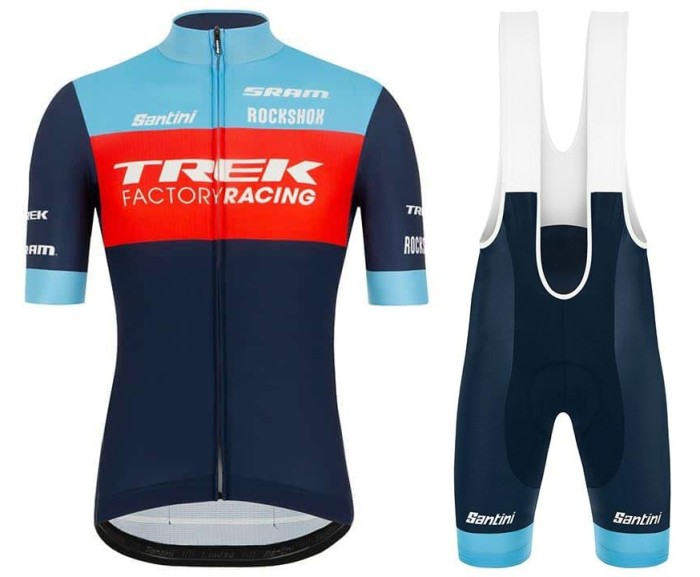 2021 TREK Factory Racing Light Blue Cycling Jersey And Bib Shorts Set