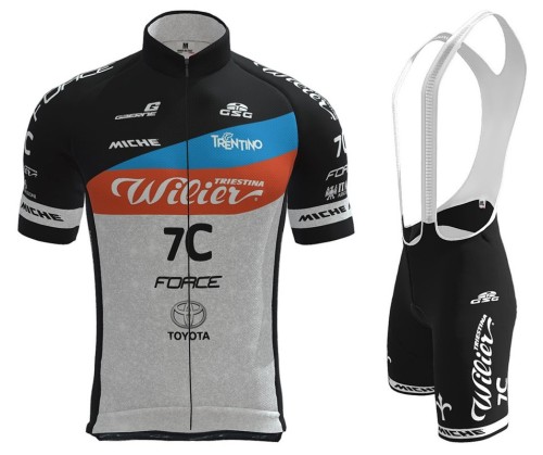 2021 Wilier 7C Black-Grey Cycling Jersey And Bib Shorts Set