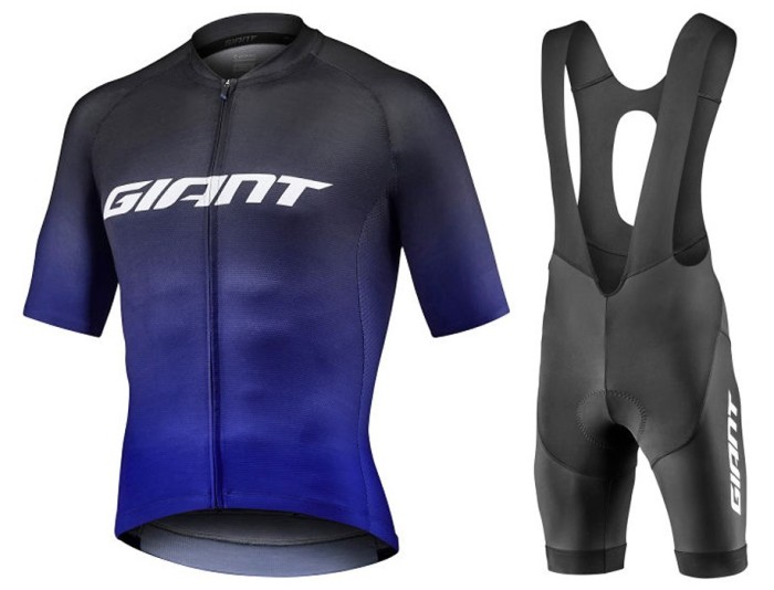 2021 Team Giant Black-Blue Cycling Jersey And Bib Shorts Set