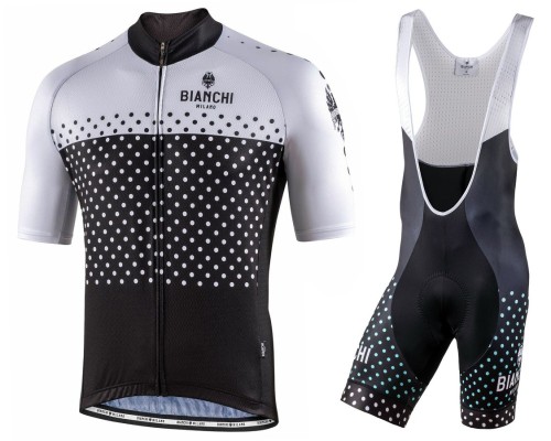 2021 Bianchi Milano Quirra Black-White Cycling Jersey And Bib Shorts Set