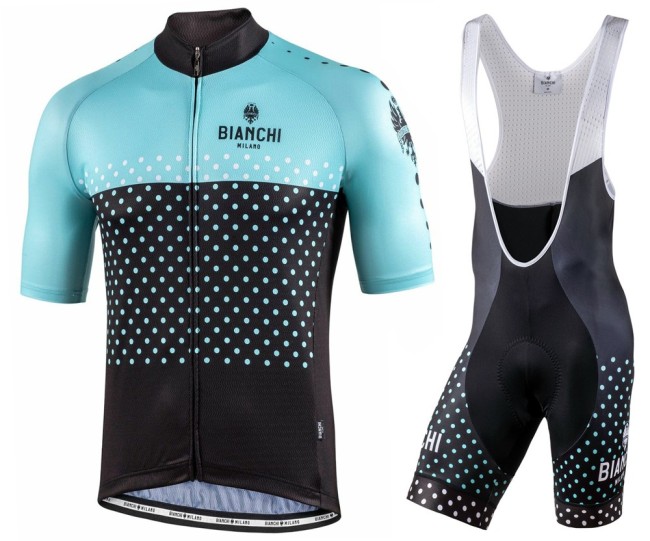 2021 Bianchi Milano Quirra Black-Green Cycling Jersey And Bib Shorts Set