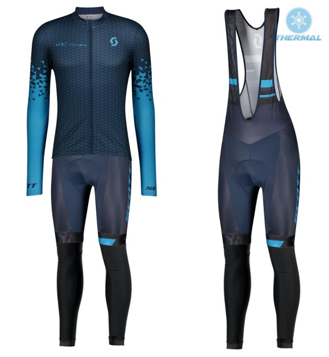 2021 Team Scott RCT 1.0 Blue Thermal Cycling Jersey And Bib Pants Set