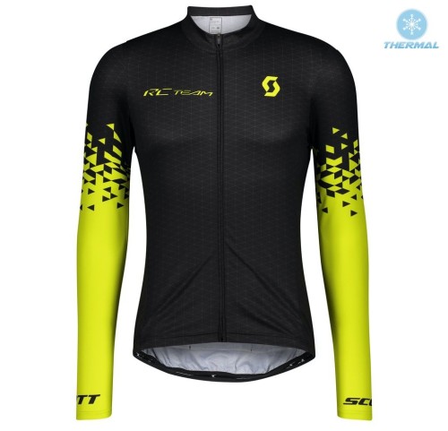 2021 Team Scott RCT 1.0 Black-Yellow Thermal Cycling Jersey And Bib Pants Set