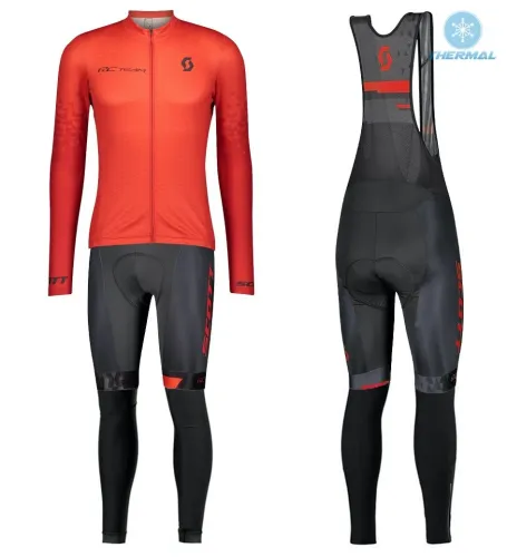 2021 Team Scott RCT 1.0 Red Thermal Cycling Jersey And Bib Pants Set