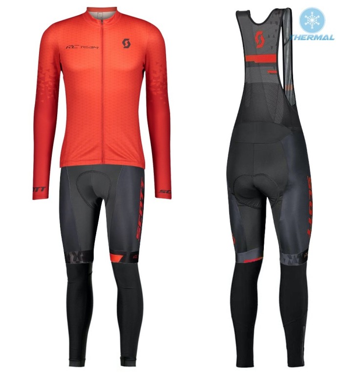 2021 Team Scott RCT 1.0 Red Thermal Cycling Jersey And Bib Pants Set