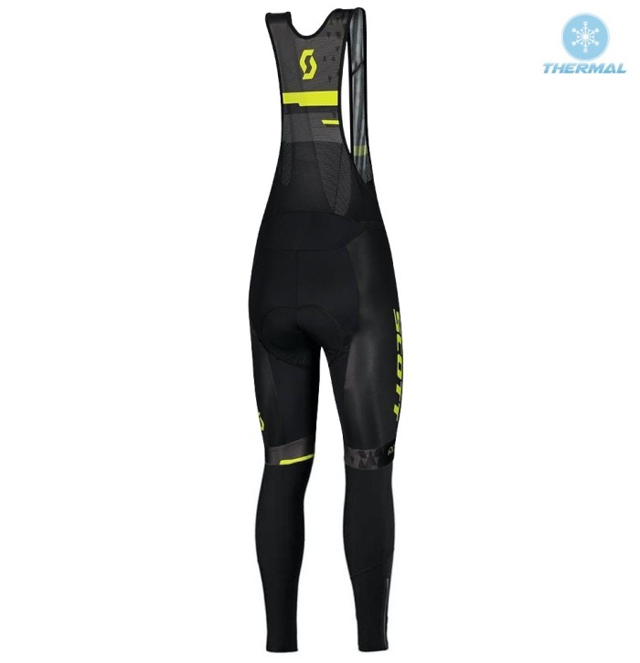 2021 Team Scott RCT 1.0 Black-Yellow Thermal Cycling Jersey And Bib Pants Set