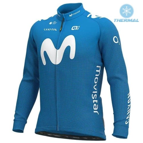 2021 Team Movistar Blue Thermal Cycling Jersey And Bib Pants Set