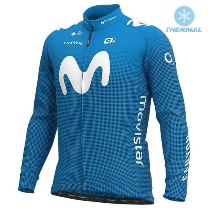 2021 Team Movistar Blue Thermal Cycling Jersey And Bib Pants Set