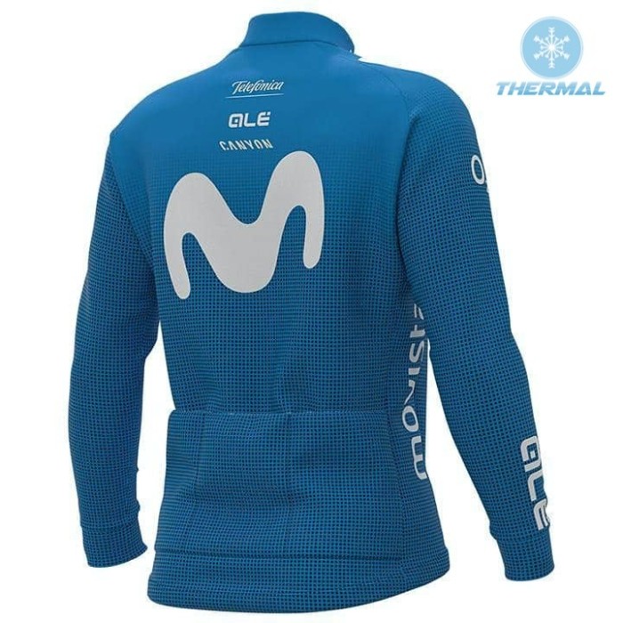 2021 Team Movistar Blue Thermal Cycling Jersey And Bib Pants Set