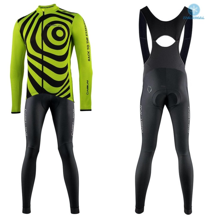 2021 Nalini Coffee Yellow Thermal Cycling Jersey And Bib Pants Set