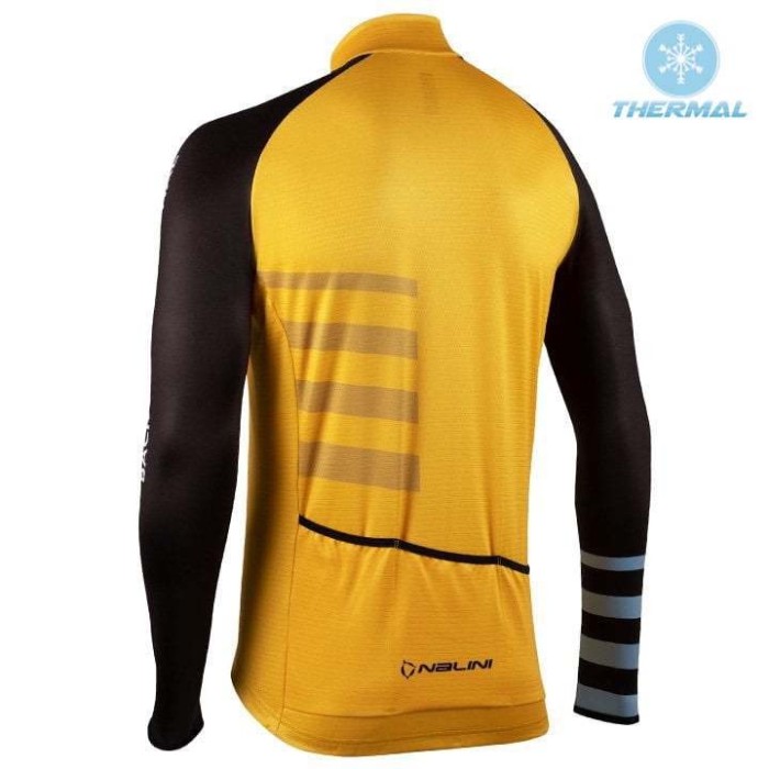 2021 Nalini Stripes Yellow Thermal Cycling Jersey And Bib Pants Set