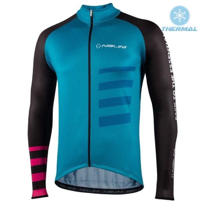 2021 Nalini Stripes Blue Thermal Cycling Jersey And Bib Pants Set