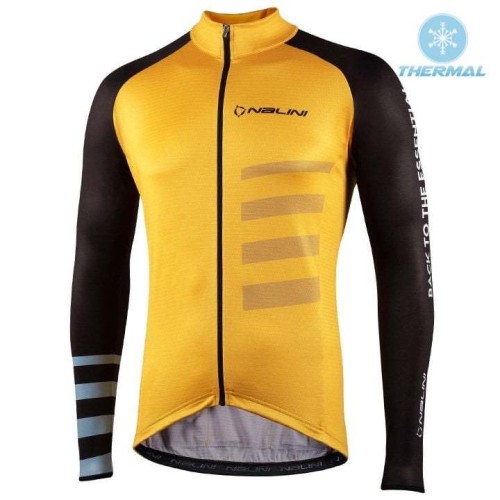 2021 Nalini Stripes Yellow Thermal Cycling Jersey And Bib Pants Set