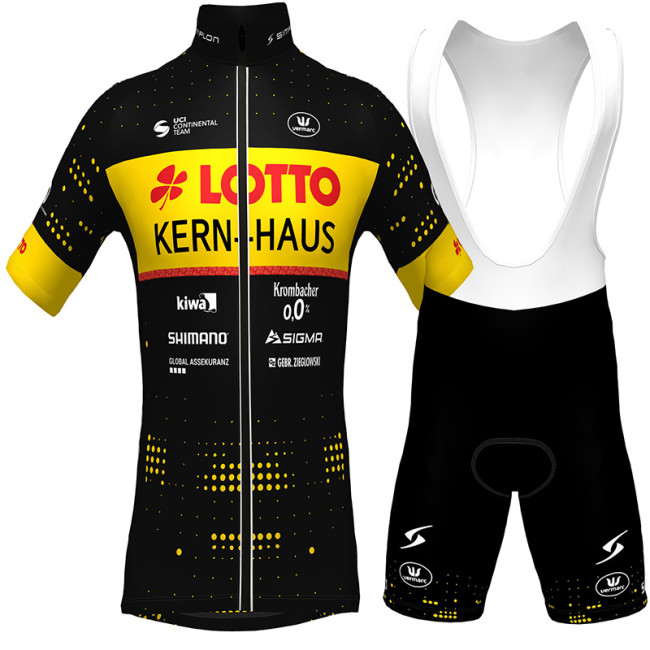 TEAM LOTTO KERN HAUS 2022 Cycling SHORT SLEEVE JERSEY And BIB SHORTS BLACK - YELLOW