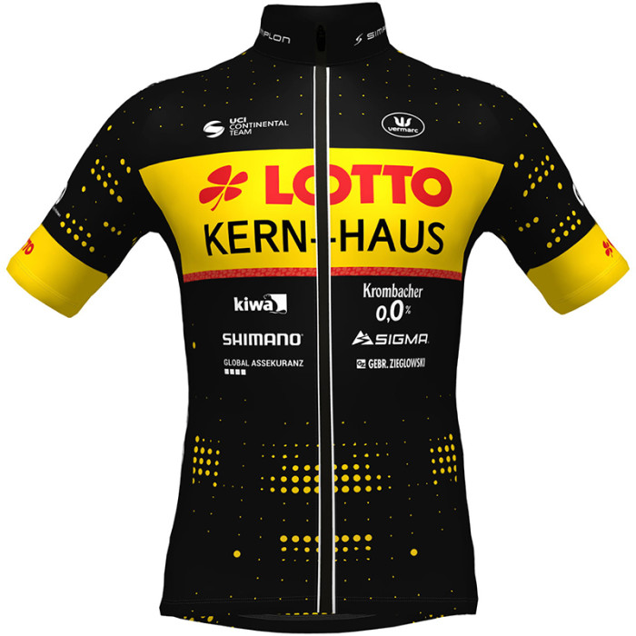 TEAM LOTTO KERN HAUS 2022 Cycling SHORT SLEEVE JERSEY And BIB SHORTS BLACK - YELLOW