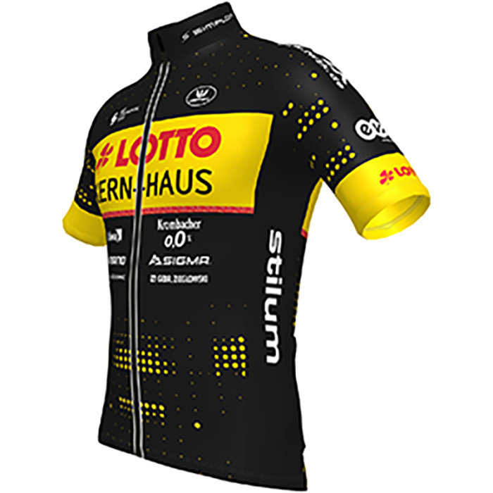 TEAM LOTTO KERN HAUS 2022 Cycling SHORT SLEEVE JERSEY And BIB SHORTS BLACK - YELLOW