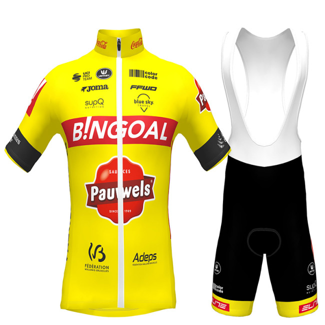 BINGOAL PAUWELS SAUCES WB SHORT SLEEVE JERSEY And BIB SHORTS 2022 NEON YELLOW - RED