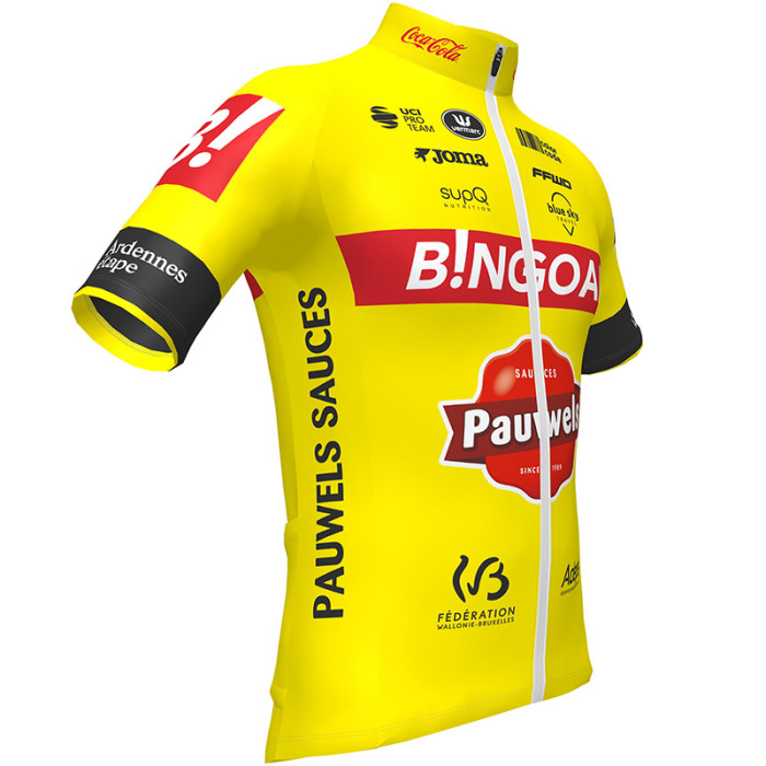 BINGOAL PAUWELS SAUCES WB SHORT SLEEVE JERSEY And BIB SHORTS 2022 NEON YELLOW - RED