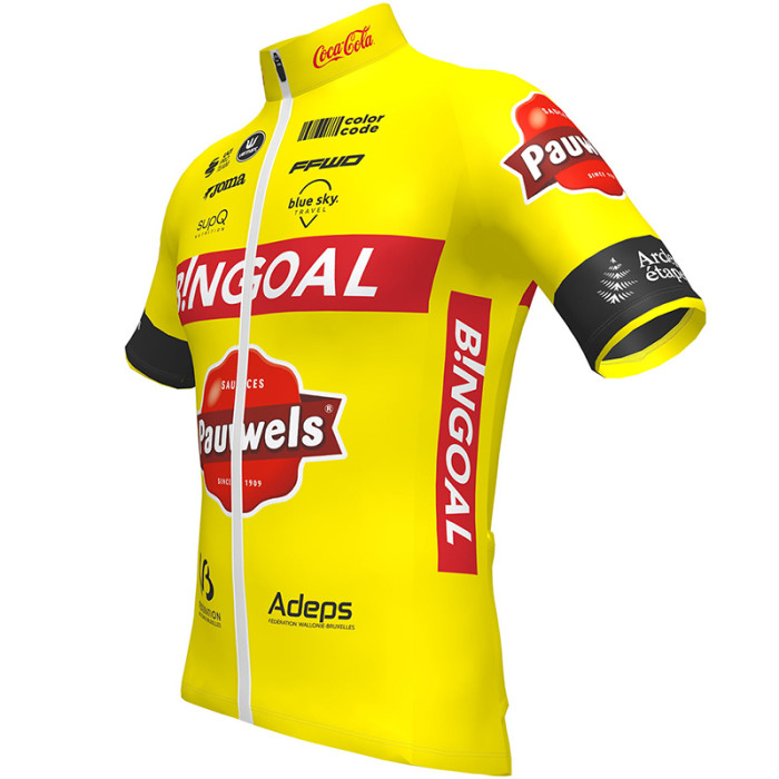 BINGOAL PAUWELS SAUCES WB SHORT SLEEVE JERSEY And BIB SHORTS 2022 NEON YELLOW - RED