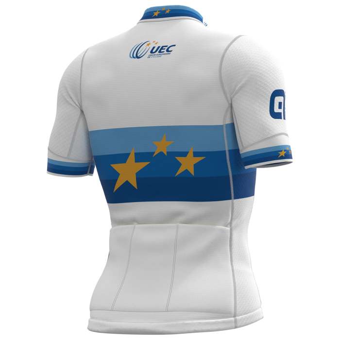 2022 GROUPAMA-FDJ SHORT SLEEVE JERSEY PR-S UCE EUROPEAN CHAMPION WHITE - BLUE And Bib Shorts