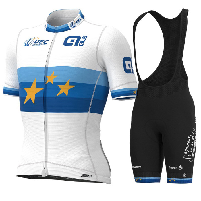 2022 GROUPAMA-FDJ SHORT SLEEVE JERSEY PR-S UCE EUROPEAN CHAMPION WHITE - BLUE And Bib Shorts