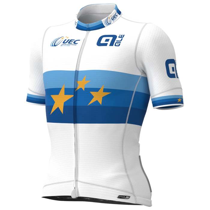 2022 GROUPAMA-FDJ SHORT SLEEVE JERSEY PR-S UCE EUROPEAN CHAMPION WHITE - BLUE And Bib Shorts