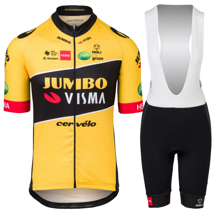 2022 TEAM JUMBO-VISMA KURZARMTRIKOT PREMIUM AERO Cycling Jersey And Bib Shorts Set