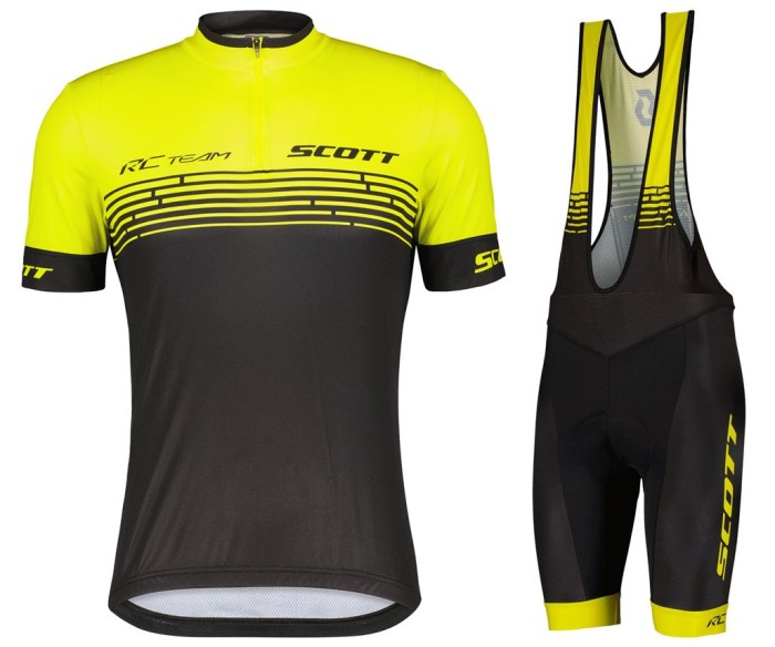 2022 Scott RC Team 2.0 Black Yellow Cycling Jersey And Bib Shorts Set