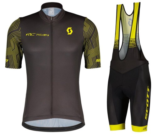 2022 Scott RC Team 1.0 Black Yellow Cycling Jersey And Bib Shorts Set