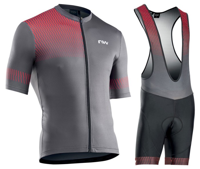 2022 Northwave Origin Dark Grey Red Cycling Jersey And Bib Shorts Set