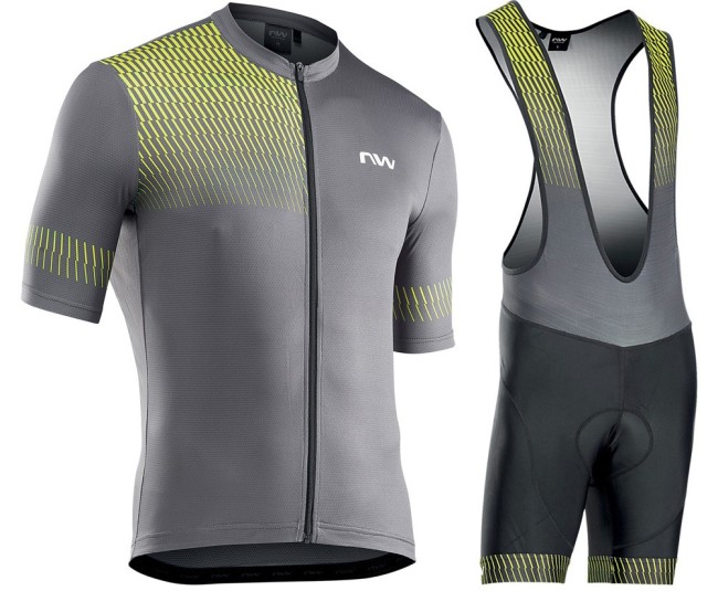 2022 Northwave Origin Dark Grey Yellow Cycling Jersey And Bib Shorts Set