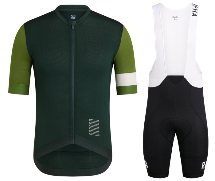 2022 Rapha Team Training Blackish Green Cycling Jersey And Bib Shorts Set