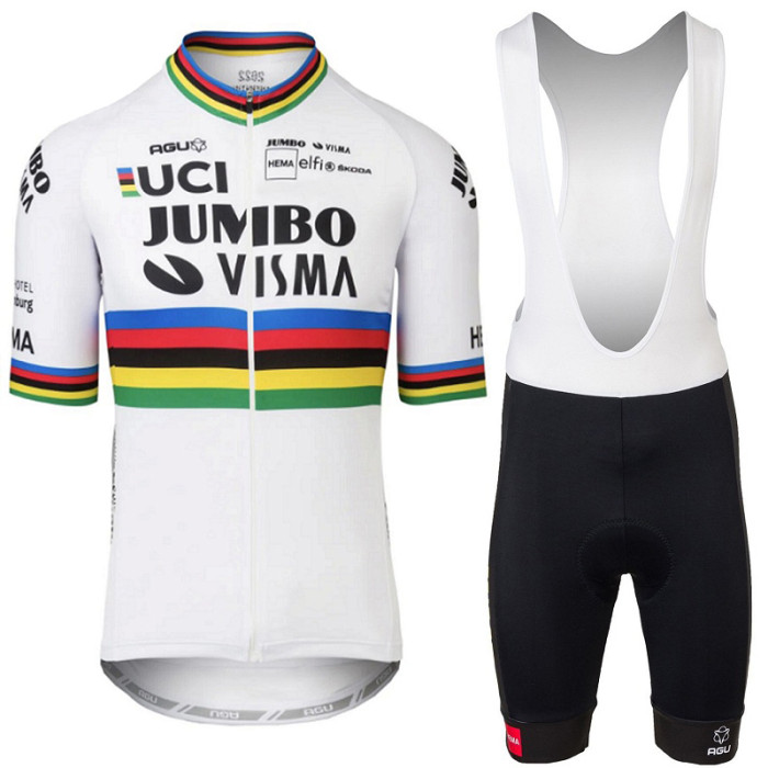 2022 New JUMBO-VISMA Team Cycling Jersey And Bib Shorts Set - White