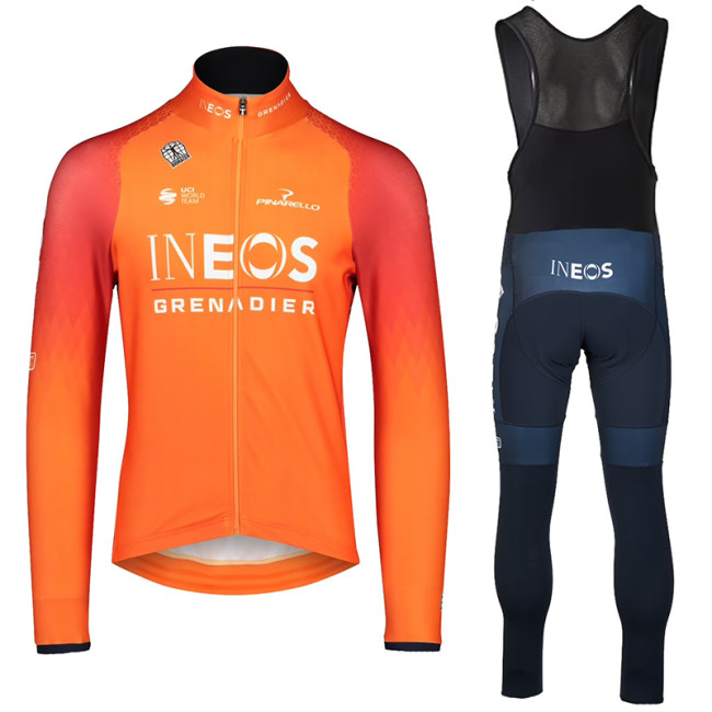 2022 INEOS GRENADIER Team Thermal Fleece Cycling Jersey And Bib Pants Set-Orange