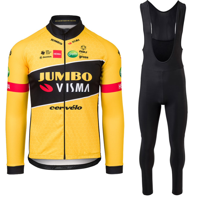 2022 JUMBO-VISMA Team Thermal Fleece Cycling Jersey And Bib Pants Set