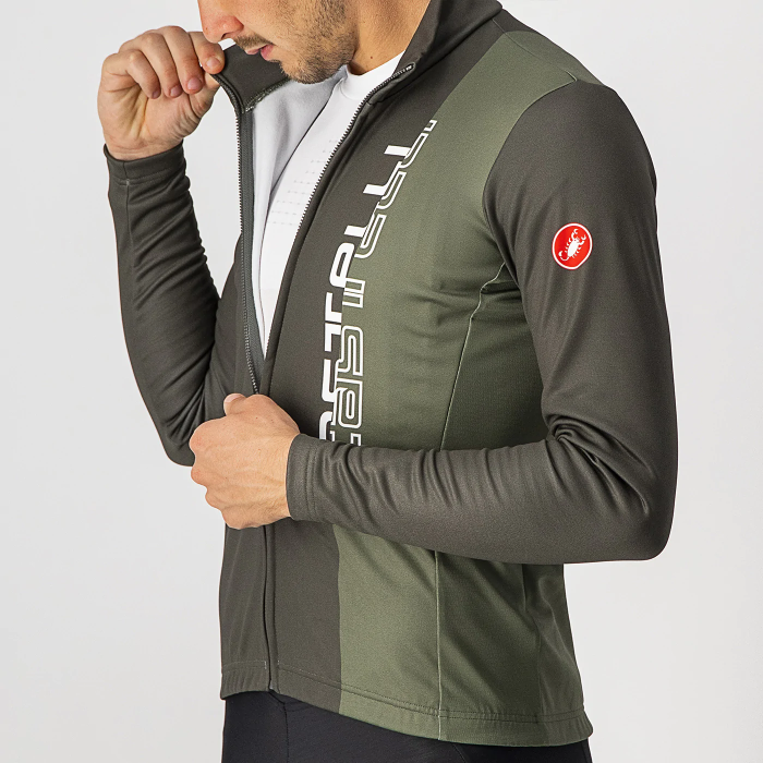 2023 Castelli Green Thermal Fleece Cycling Long Sleeve Jersey