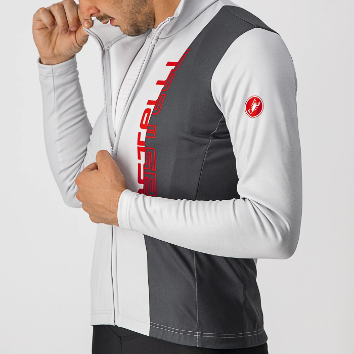 2023 Castelli White Thermal Fleece Cycling Long Sleeve Jersey