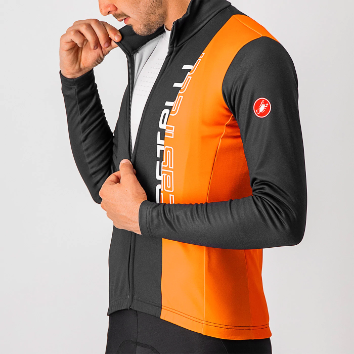 2023 Castelli Orange Thermal Fleece Cycling Long Sleeve Jersey