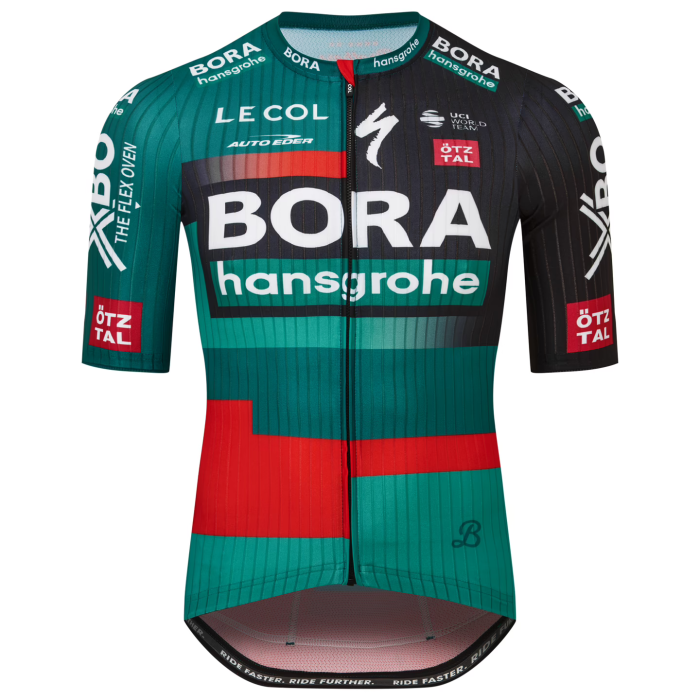 BORA-HANSGROHE SHORT SLEEVE JERSEY AND BIB SHORTS RACE 2023 GREEN - BLACK