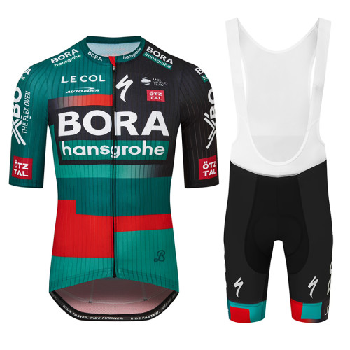 BORA-HANSGROHE SHORT SLEEVE JERSEY AND BIB SHORTS RACE 2023 GREEN - BLACK