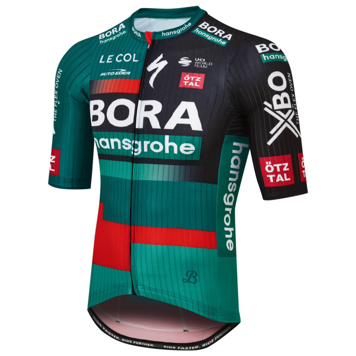 BORA-HANSGROHE SHORT SLEEVE JERSEY AND BIB SHORTS RACE 2023 GREEN - BLACK