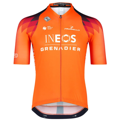 2023 New KINDERSET INEOS GRENADIERS Mens Cycling Short Sleeve Jersey And Bib Short Kit ORANGE - DARK BLUE