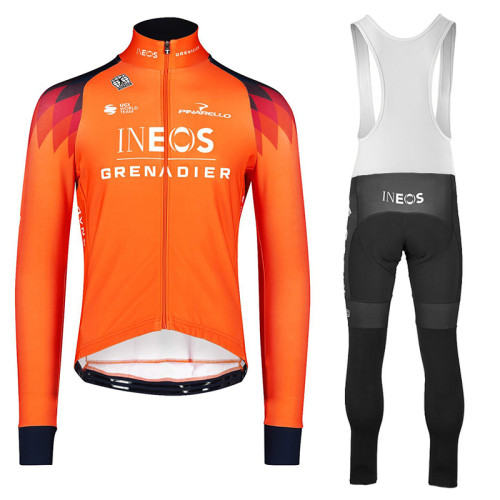 2023 INEOS GRENADIER Team Thermal Fleece Cycling Jersey And Bib Pants Set-Orange